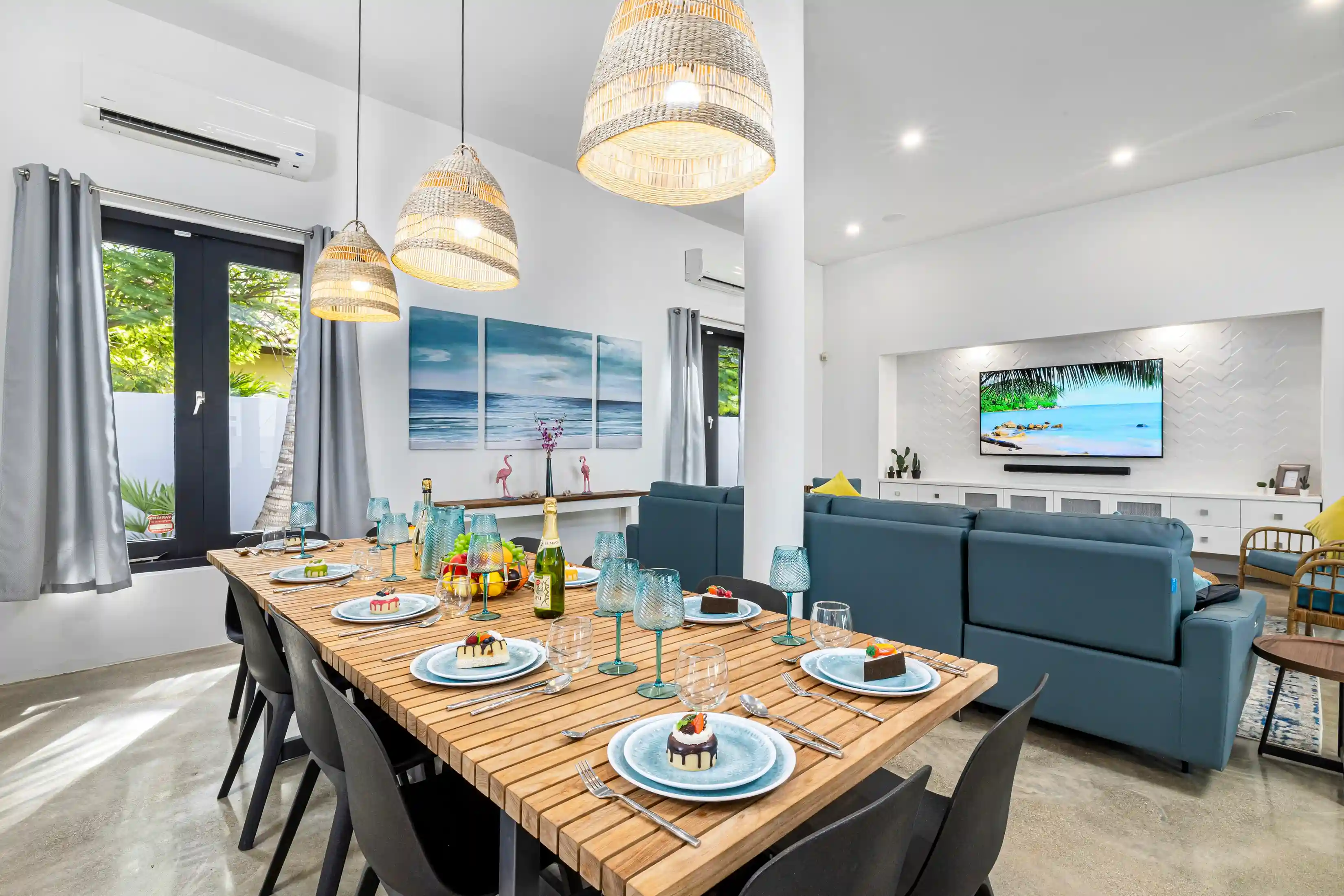 Large dining area with seating for 10 to enjoy a delicious meal.